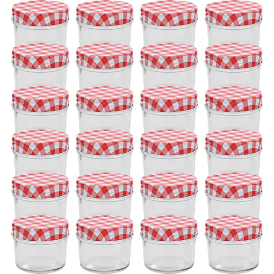 vidaXL Syltetøjsglas 24 stk. 110 ml med røde og hvide låg