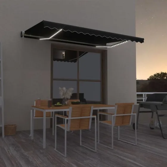 vidaXL Markise 450x350 cm automatisk antracitgrå med LED og vindsensor