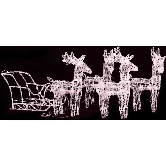 vidaXL Rensdyr og Kane Julefigur 280x28x55 cm Akryl, Varm Hvidt Lys