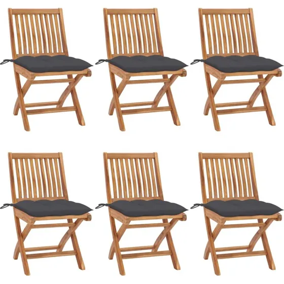vidaXL Foldbare Havestole 6 stk. med Hynder, Massivt Teaktræ