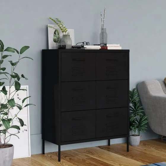 vidaXL Kommode 80x35x101,5 cm Stål Sort