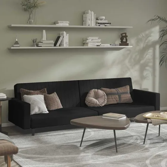 vidaXL 2-personers sovesofa fløjl sort med armlæn
