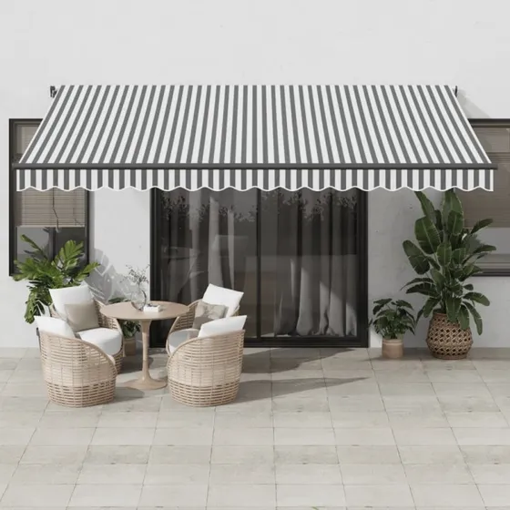 vidaXL Markise med LED & Vindsensor 450x350 cm antracitgrå/hvid