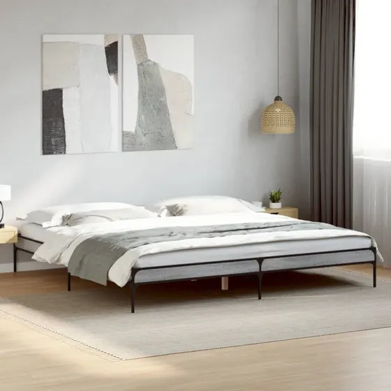 vidaXL Sengestel 200x200 cm konstrueret træ og metal grå sonoma-eg