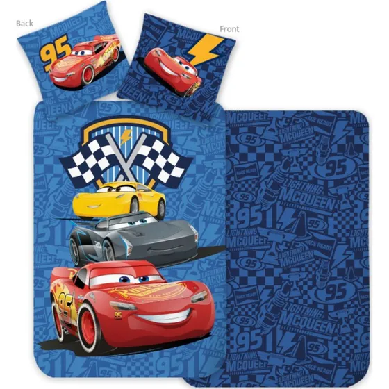 Lynet McQueen Junior Sengetøj 100x140 cm - Blåt Cars, 100% Bomuld
