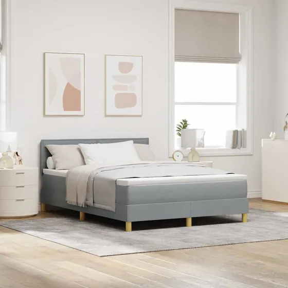 vidaXL Box spring seng med pude, lysegrå, 140 x 190 cm