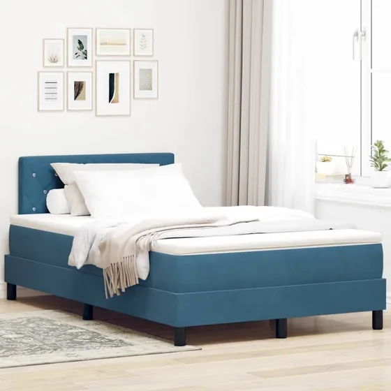 vidaXL Boxspring Seng med Madras, Mørk Blå, 120 x 200 cm