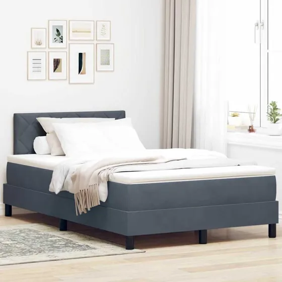 vidaXL Boxspring Seng 120 x 190 cm Mørkegrå Fløjl