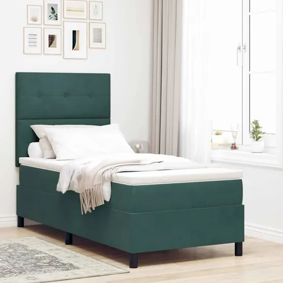 vidaXL Box Spring Seng med Madras Mørkegrøn 90x190 cm Fløjl