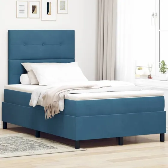 vidaXL Mørk blå boxspring seng 120 x 190 cm med justerbar højde