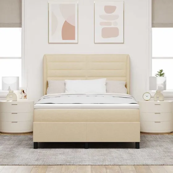 vidaXL Box spring seng med madras Creme 140x200 cm