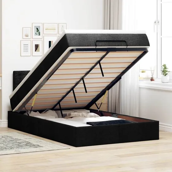 vidaXL ottoman seng 120x190 cm sort med madras og LEDs