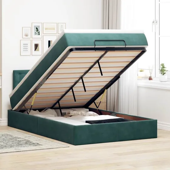 vidaXL ottoman seng 120x190cm fløjl mørkegrøn med madras & LEDs