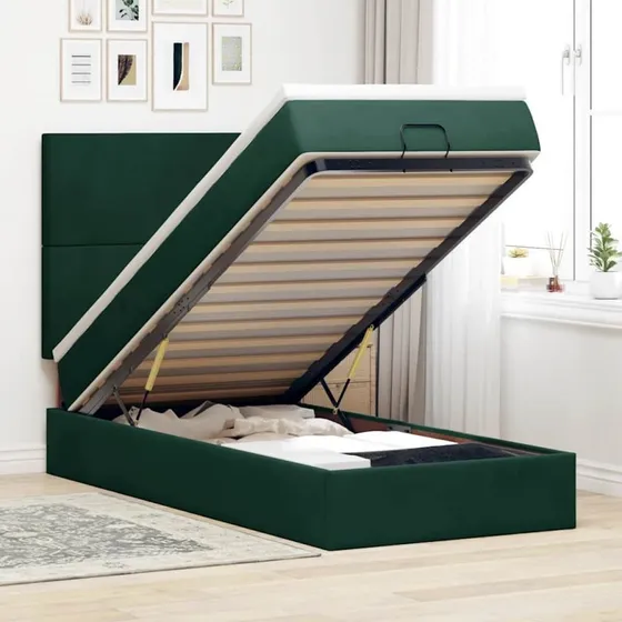 vidaXL Osmannisk sengeramme 90x190 cm med fløjlsmadrasser mørkegrøn