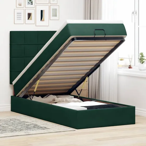 vidaXL Osmannisk sengeramme 90x190 cm med fløjlsmadrasser mørkegrøn