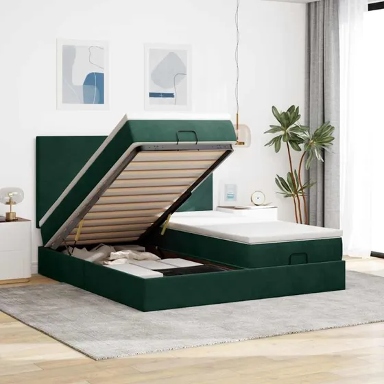 vidaXL Osmannisk sengeramme 200x200 cm fløjl mørkegrøn med pocketfjedre