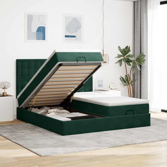 vidaXL Osmannisk sengeramme 200x200 cm fløjl mørkegrøn med pocketfjedresmadras