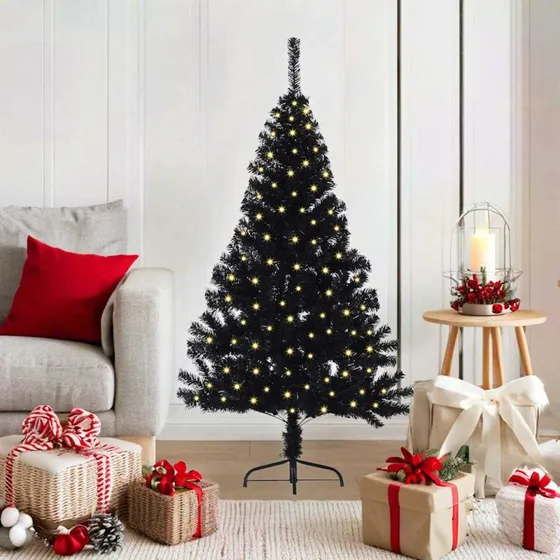 vidaXL Kunstig Forbelyst Juletræ 120 cm Sort med 150 LED'er
