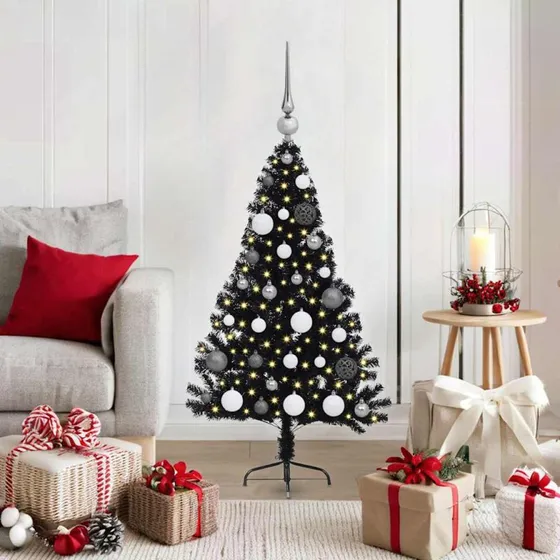 vidaXL Kunstig Forbelyst Juletræ 120 cm Sort 150 LED