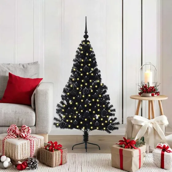 vidaXL Kunstig Forbelyst Juletræ 120 cm Sort med 150 LED'er