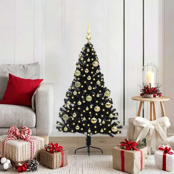 vidaXL Kunstig Juletræ 120 cm Sort med 150 LED'er