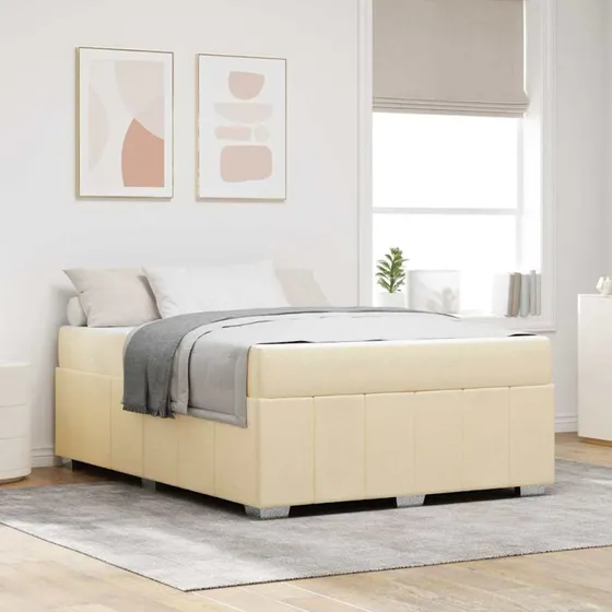 vidaXL Sengestel med Madras Creme 140 x 200 cm Stof