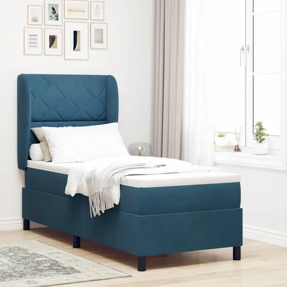 vidaXL Boxspring-seng med madras, Mørk blå, 200 x 80 cm
