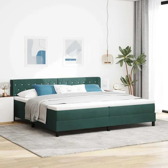 vidaXL Boxspring Seng Mørkegrøn 200x200 cm Fløjl med Hovedgærde