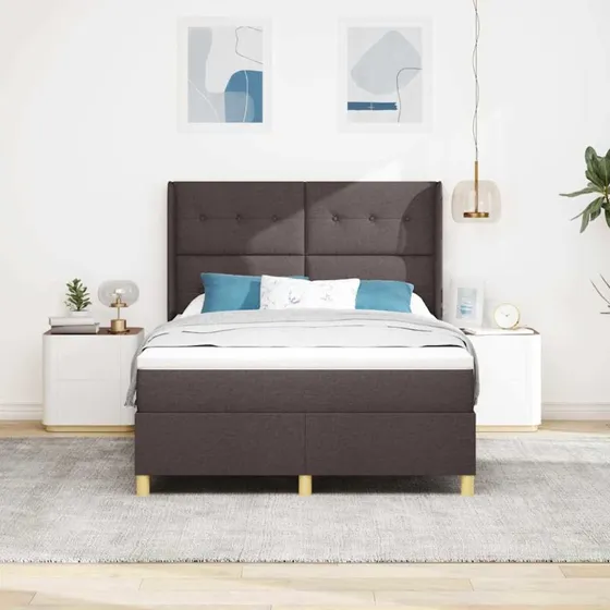 vidaXL Box Spring Seng med Madras Mørk Brun 140x200 cm