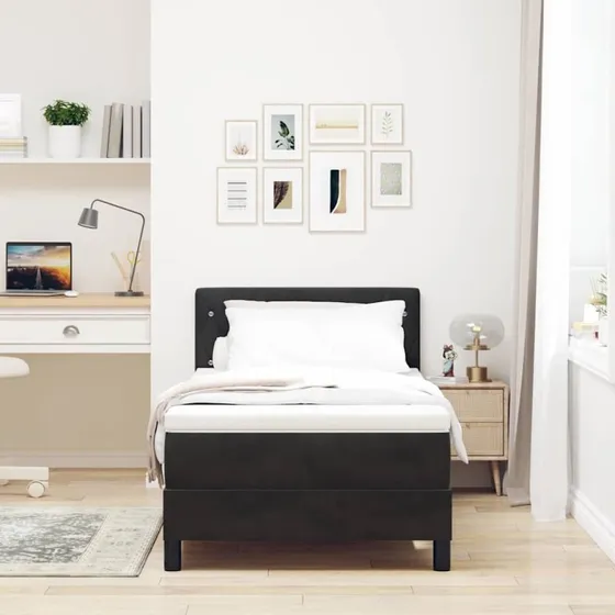 vidaXL LED Box Spring Seng 100x200 cm Sort Fløjl