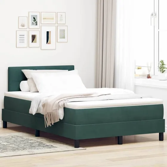 vidaXL LED Box Spring Seng 120 x 190 cm Mørkegrøn Fløjl