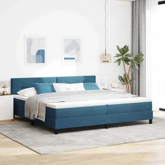vidaXL LED Box Spring Seng 200x200 cm Mørk Blå Fløjl