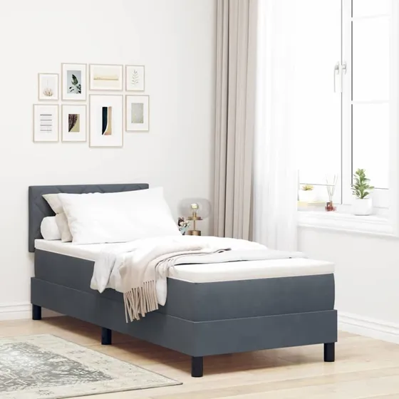 vidaXL LED Box Spring Seng 80x200 cm Mørkegrå Fløjl