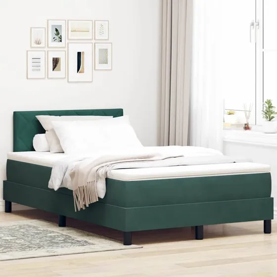 vidaXL LED Box Spring Seng 120 x 190 cm Mørkegrøn Fløjl