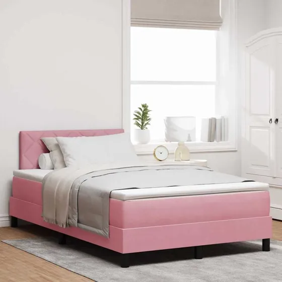 vidaXL LED Box Spring Seng Lyserød 120 x 200 cm Fløjl
