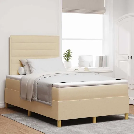 vidaXL LED Box Spring Bed med madras Creme 120 x 200 cm