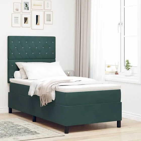vidaXL LED Box Spring Bed med madras, Mørkegrøn, 100 x 200 cm