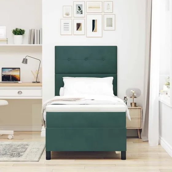 vidaXL LED Box Spring Seng 80 x 200 cm Mørkegrøn Fløjl