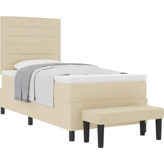 vidaXL Boxspring seng med hovedgærde, creme, 90 x 190 cm