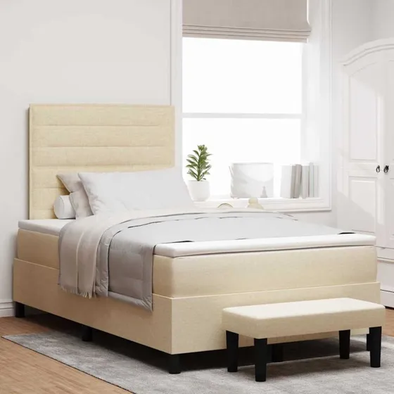 vidaXL Boxspring Seng Creme 120x190 cm med Justerbart Hovedgærde