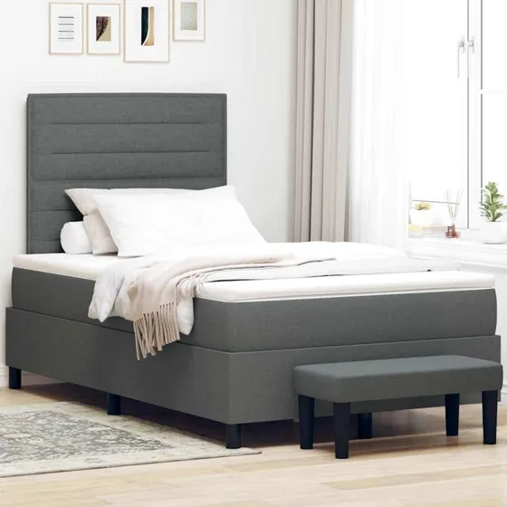 vidaXL Box Spring Seng med Madras, Mørkegrå, 120 x 200 cm