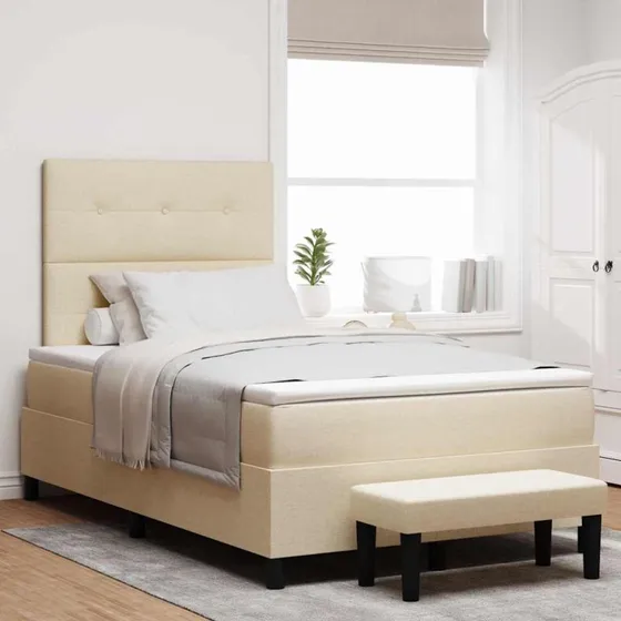 vidaXL Boxspring Seng Creme 120x190 cm med Justerbar Hovedgærd