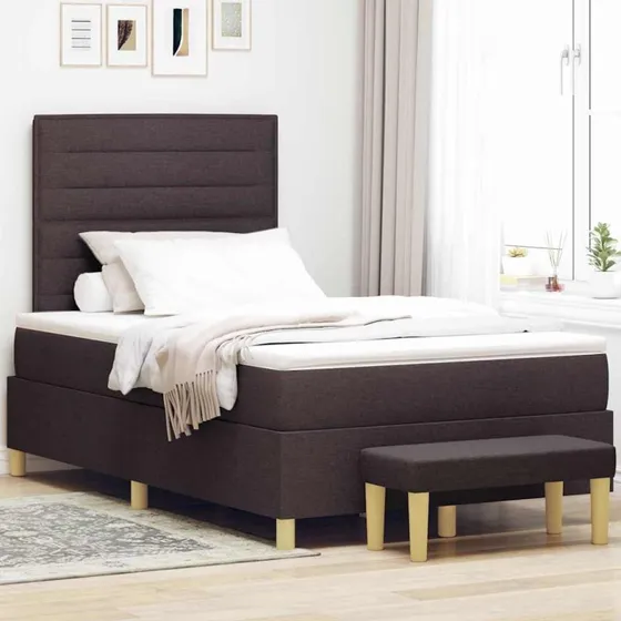 vidaXL Box spring seng med hovedgærde, mørkebrun, 200 x 120 cm