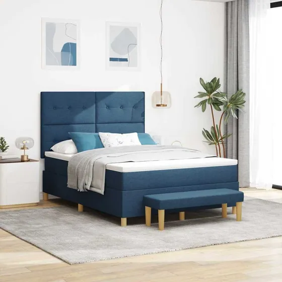 vidaXL Blå Seng 200 x 140 cm med Hovedgærde og Stof