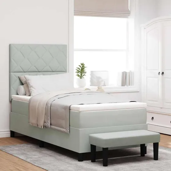 vidaXL Boxspring seng med fløjls hovedgavl, lysegrå, 200 x 90 cm