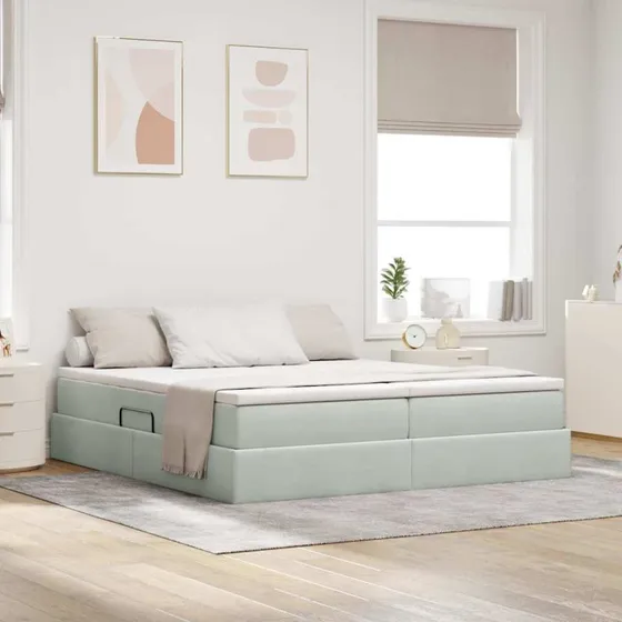 vidaXL Seng med opbevaring 200 x 200 cm Lysegrå