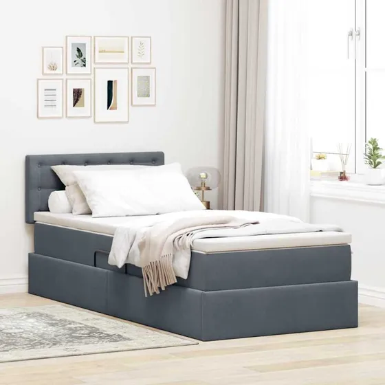 vidaXL Opbevaringsseng 90 x 190 cm Mørkegrå Fløjl