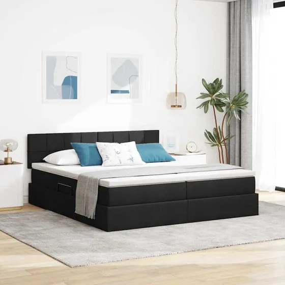 vidaXL Seng med LED-strimmelys, Sort 180 x 200 cm