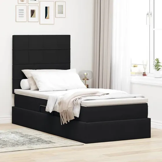vidaXL Seng med opbevaring, LED og madras, Sort 100 x 200 cm
