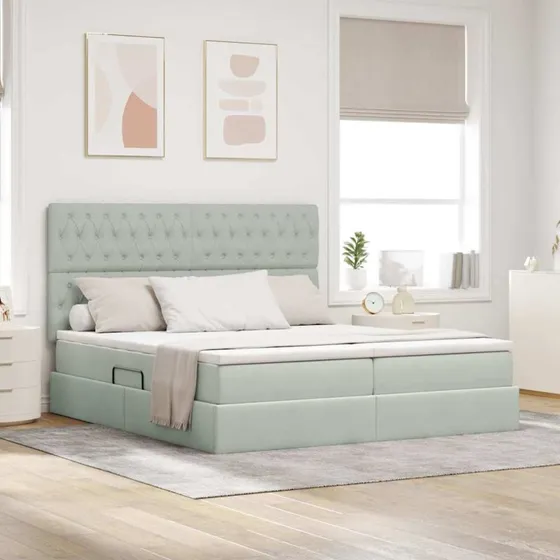 vidaXL Opbevaringsseng 200 x 200 cm Lysegrå med Fløjlshovedgærd